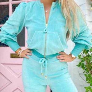 LoveShackFancy Gibbons Velour Jacket Aegean Teal